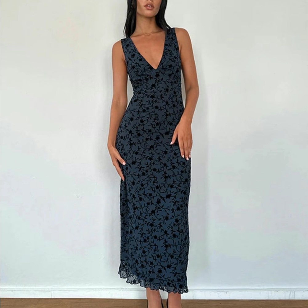 Dark Blue Floral Dress